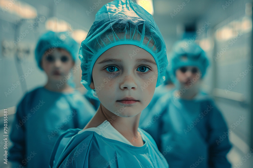 portrait of a kid doctor and nurse, portrait of kid doctor, Kids wearing a doctor and nurse medical gown in a Hospital Background portrait of a kid doctor and nurse, portrait of kid doctor, Kids wearing a doctor and nurse medical gown in a Hospital Background