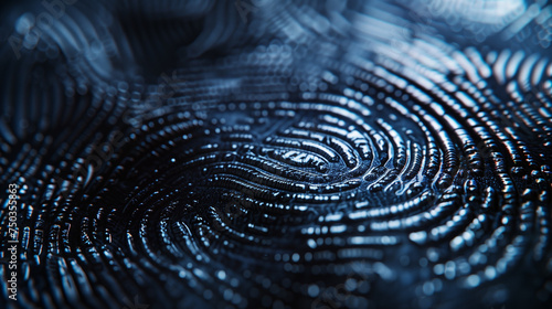 Close up of fingerprint background , dark blue color tone , Cybersecurity concept . photo