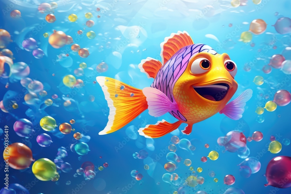 Fototapeta premium the multi-color fish under blue water wave