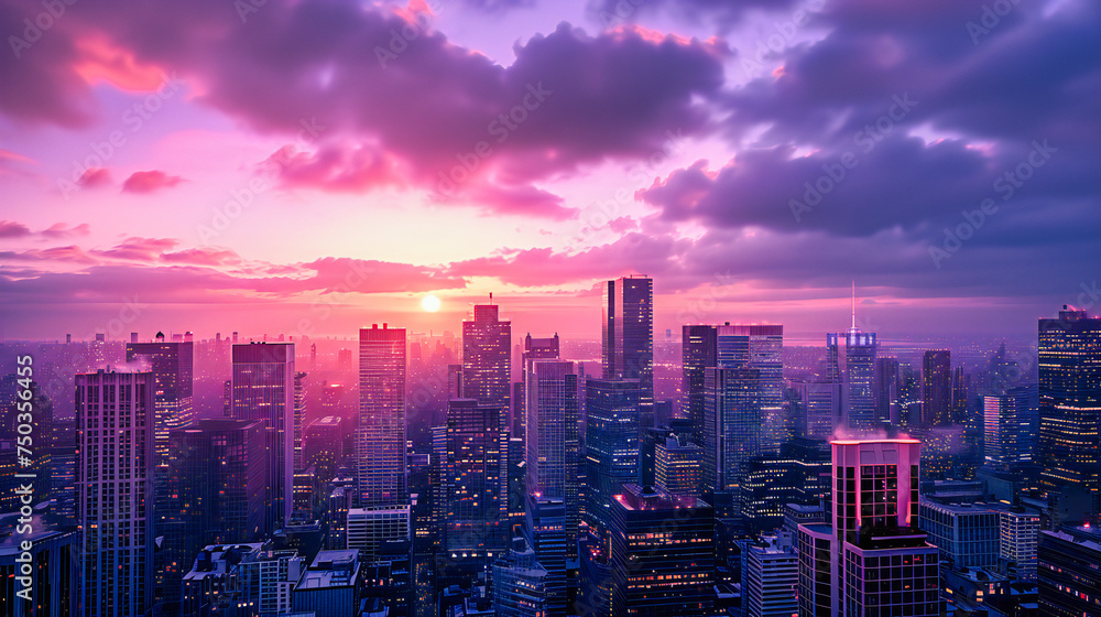 Citys Aerial Elegance, A Twilight Panorama of Urban Splendor, The Majestic View of Metropolitan Life