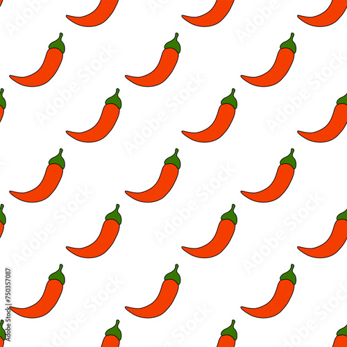 Red Chili Peppers seamless pattern. Spicy Food background. Kitchen wallpaper. Vector flat illustration.