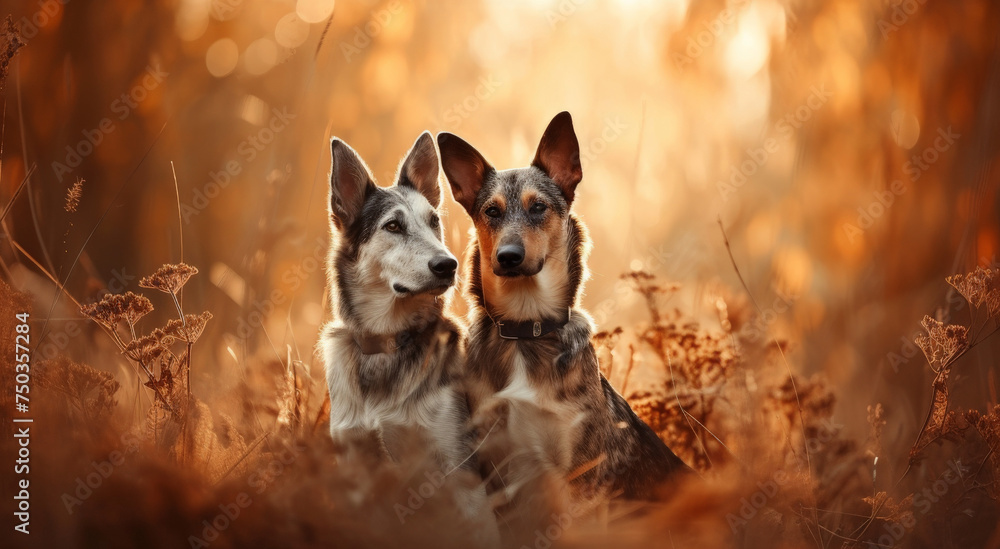 A couple of two dogs in love on valentines day.
A couple of two dogs in love on valentines day.