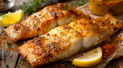 Spicy Grilled Cod Fillets with Lemon Wedges