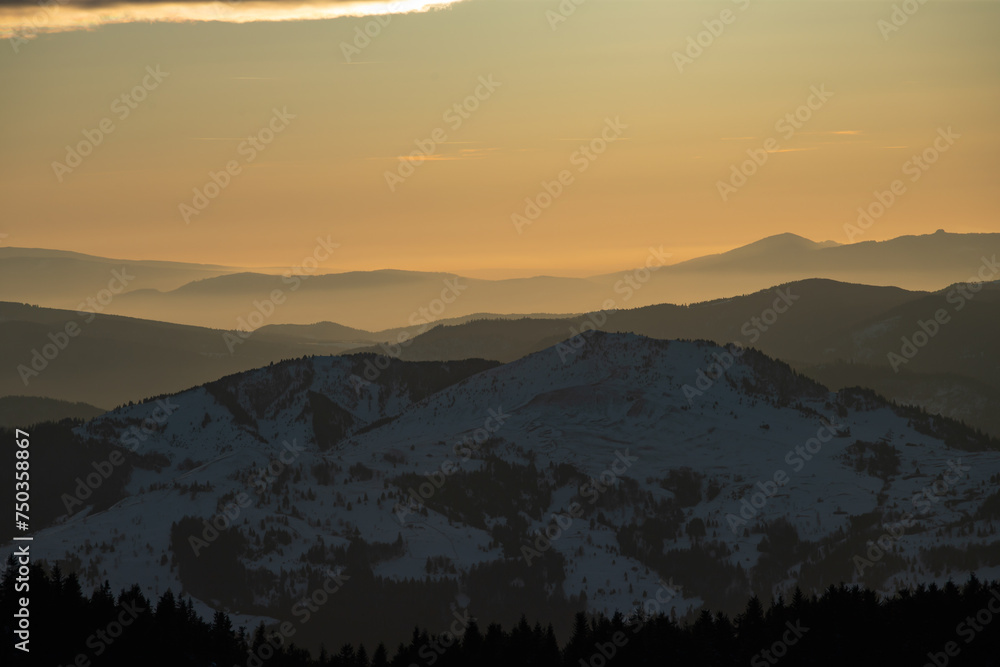Beautiful landscape of Ceahlau mountains in Romania.
