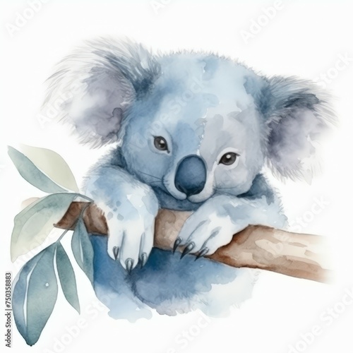 Australian Koala Bear animal watercolor illustration hand drawn wildlife.