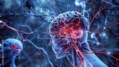 3D illustration of human brain nerve tracts based on magnetic resonance imaging (MRI). 