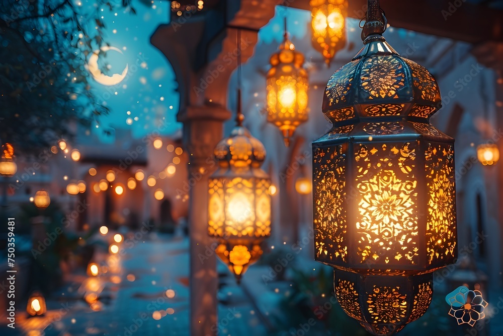Enchanting Night View of Lanterns Lighting up an Oriental Cityscape