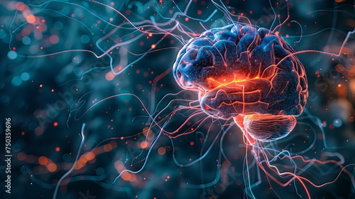 3D illustration of human brain nerve tracts based on magnetic resonance imaging (MRI).  photo