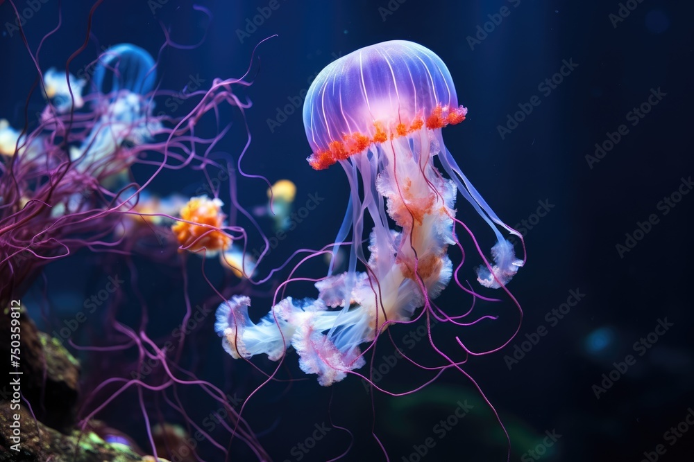 Beautiful jellyfish in the aquarium, Beautiful jellyfish swimming in the water. Underwater world, Jellyfish in the aquarium, Ai generated Beautiful jellyfish in the aquarium, Beautiful jellyfish swimming in the water. Underwater world, Jellyfish in the aquarium, Ai generated