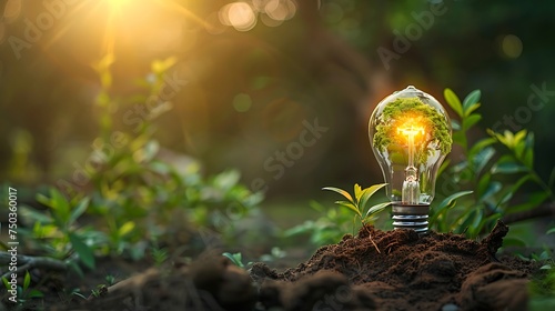 Energy Efficient Lightbulb With Small Tree Saving Energy Development Concept Electricity