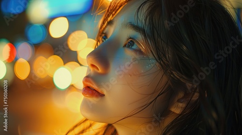 At night the street lights are bright. Beautiful girl 8K highest picture quality. Ultra-high resolution Ultra-high resolution Perfect details, surreal, masterpiece.