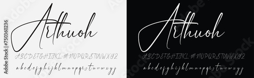 Hand drawn calligraphic vector monoline font. Distress signature letters. Modern script calligraphy type. ABC typography latin signature alphabet.
