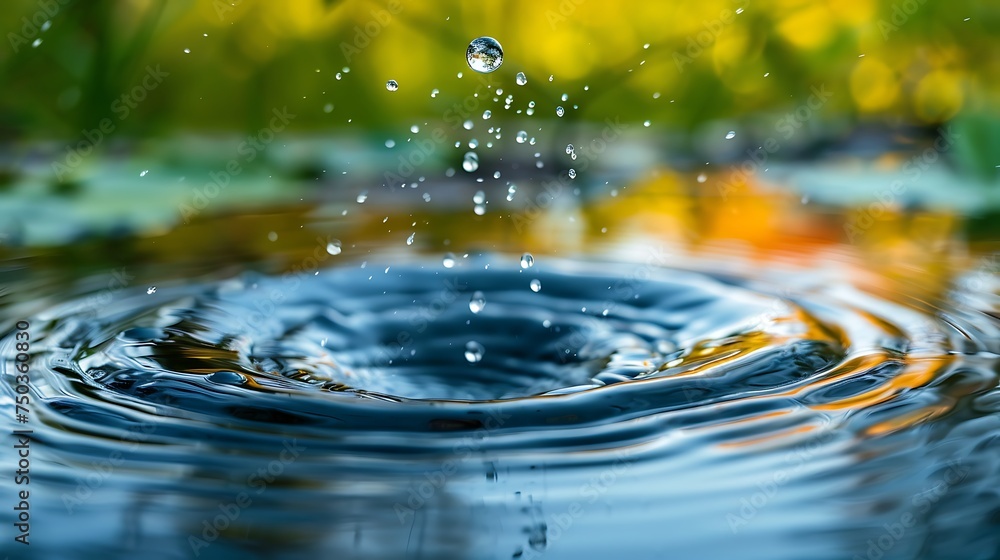 Macro shot of water drop over the water