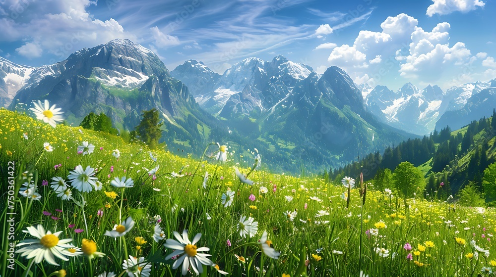 mountain landscape in the Alps with blooming meadows