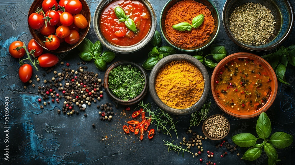 Homemade vegetarian soups and ingredients for cooking. In a bowl. Healthy food concept. Advertising photo Homemade vegetarian soups and ingredients for cooking. In a bowl. Healthy food concept. Advertising photo