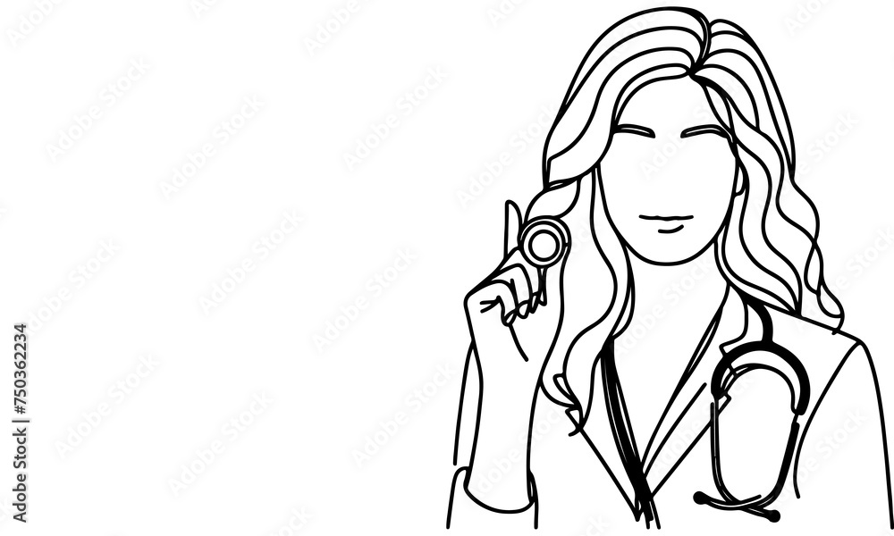 Continuous one black line art hand drawing doctors. National doctor day concept vector illustration on white background with copy space Continuous one black line art hand drawing doctors. National doctor day concept vector illustration on white background with copy space