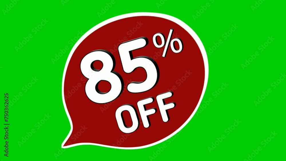 Discount 85% OFF percent stickers animation motion graphics.Simple discount percent tags on green screen chroma key background for video elements business concept Discount 85% OFF percent stickers animation motion graphics.Simple discount percent tags on green screen chroma key background for video elements business concept