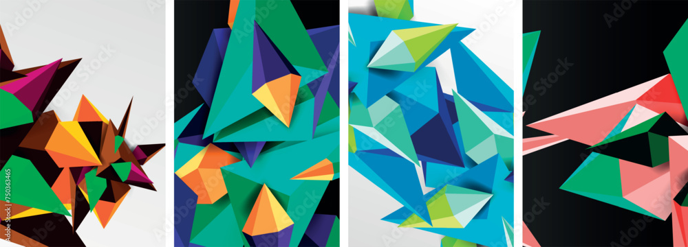 Mosaic triangles poster geometric abstract background set Mosaic triangles poster geometric abstract background set