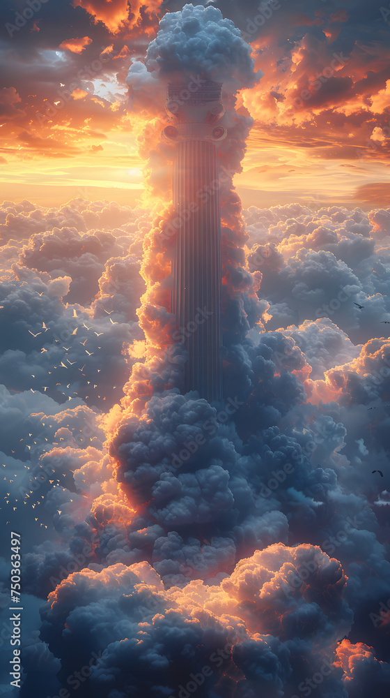 Fototapeta premium huge Athen column breaking through the cloud