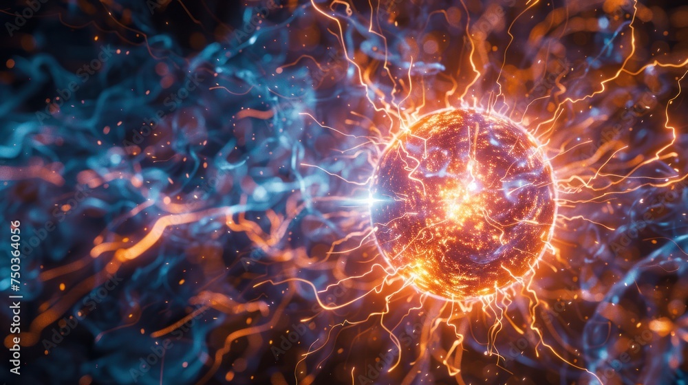 Close-up of a rapidly expanding plasma ball. Shines brightly and continuously increases temperature and density. Close-up of a rapidly expanding plasma ball. Shines brightly and continuously increases temperature and density.