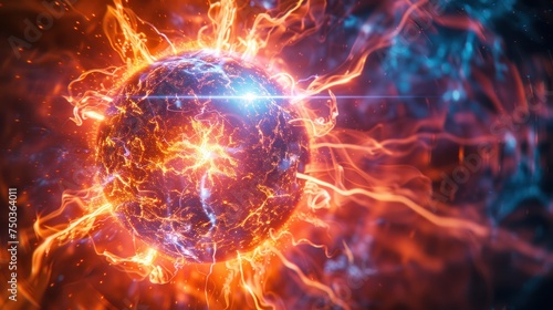 Close-up of a rapidly expanding plasma ball. Shines brightly and continuously increases temperature and density.