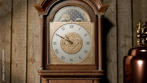 3D animation showing a close up of an old grandfather clock