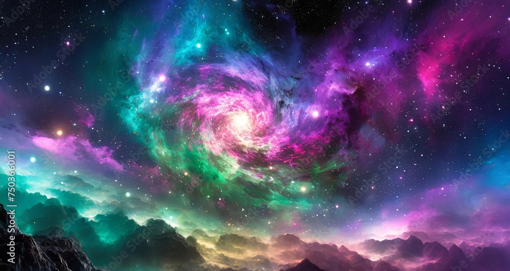 Obraz premium Generate a mesmerizing and vibrant image of a colorful space galaxy cloud nebula
