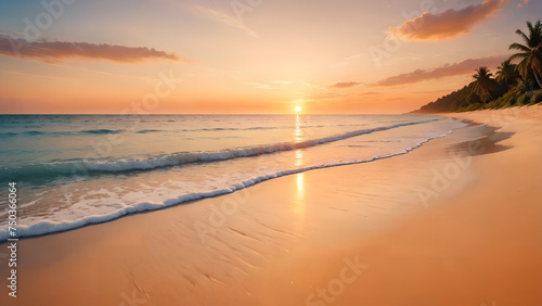 Orange and golden sunset sky tropical beach seascape horizon photo