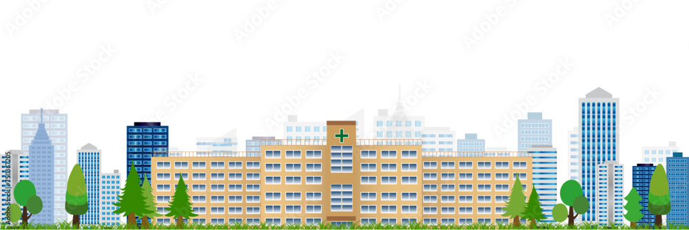 病院　建物　新緑　背景