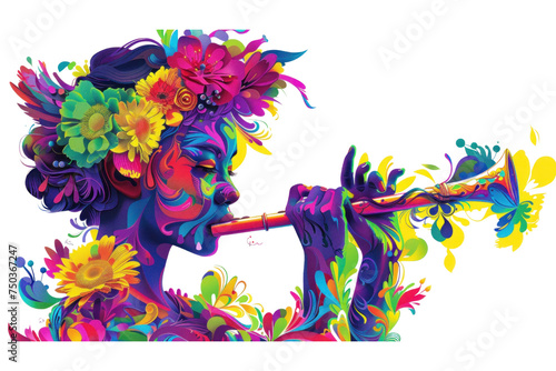 Butterfly and Floral Woman Illustration in Colorful Spring and Summer Design
