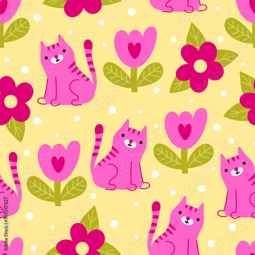 Cute cats vector seamless pattern