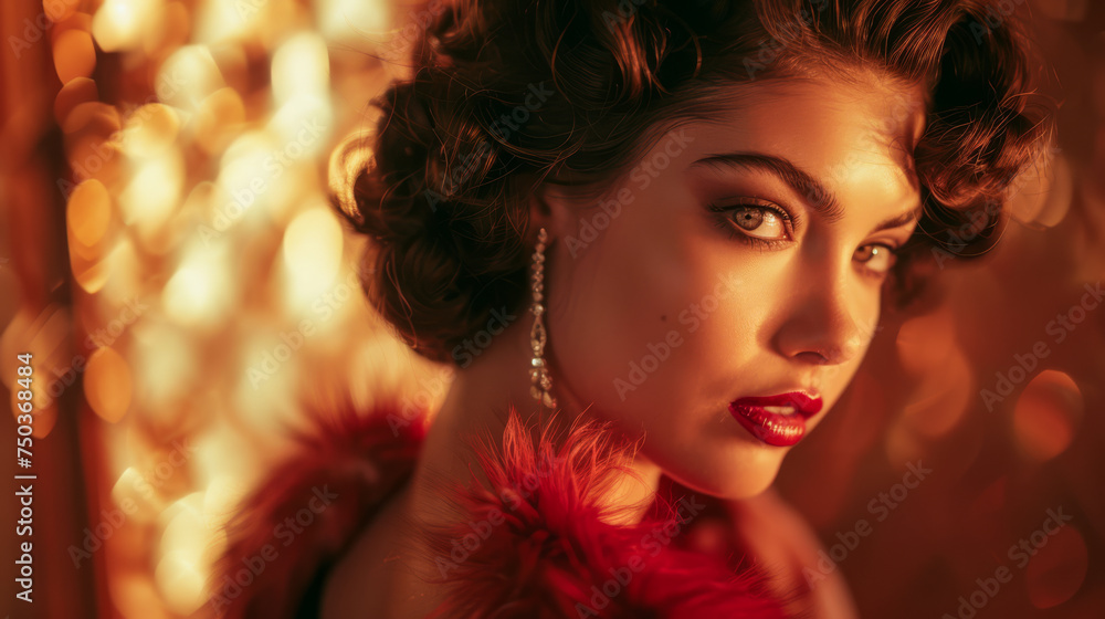 Vintage portrait of fashionable young woman with cinematic glamour