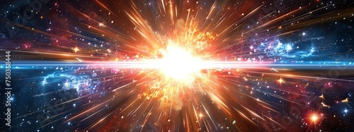 Bright light rays: horizontal bursts of an exploding star, showcasing flares, lights, and sparks  photo