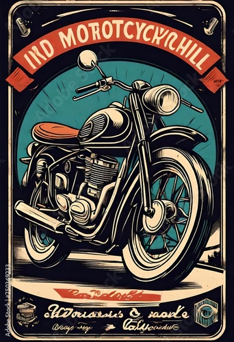 fictional unbranded vintage retro motorcycle t-shirt design photo