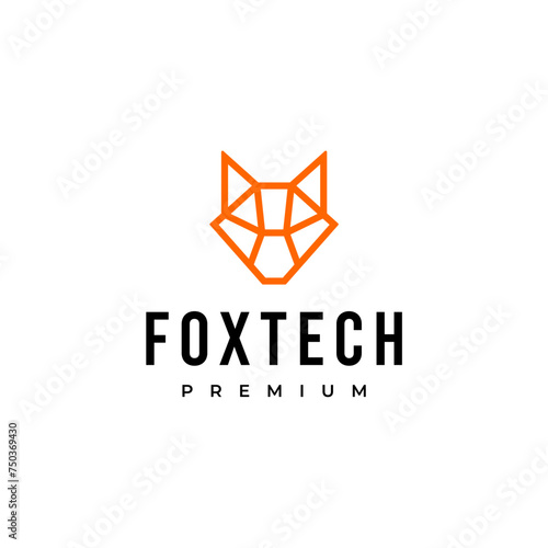 modern fox head technology network logo template vector icon	
