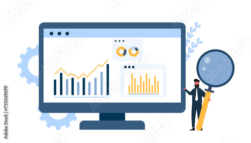 businessman looking at a computer monitor data analysis on a monitor graph dashboard statistics and data analysis concept,v