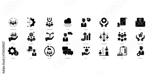 Customer relationship management icons set. Set of editable stroke icons.Vector set of Customer relationship management