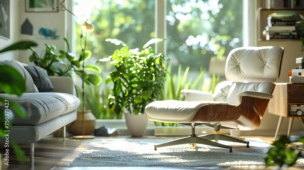 Fototapeta premium Scandinavian Home Elegance, Bright and Airy Living Space, A Symphony of White and Wood