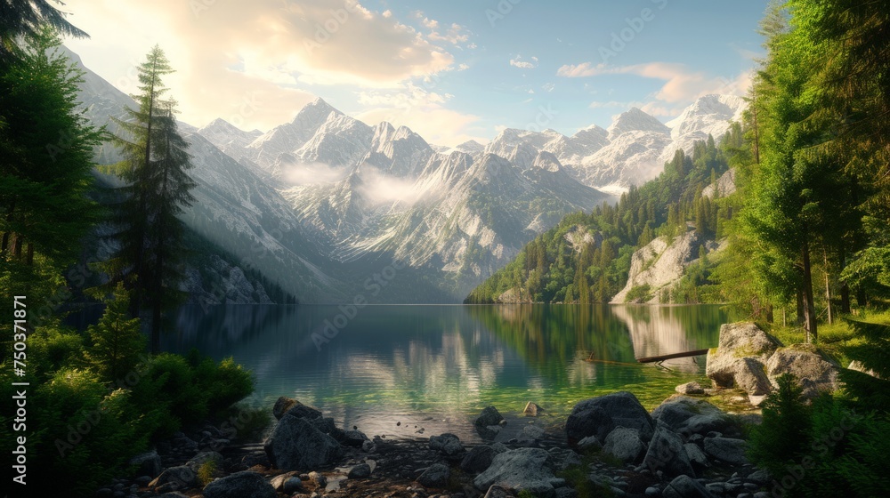 tranquil mountain lake