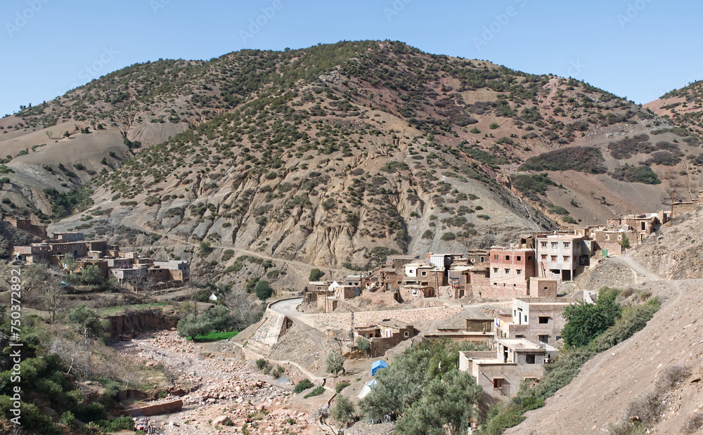 Moroccan village in Atlas Mountains Morocco near Marrakech. Africa.