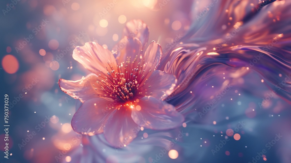 Intimate shot showcases sakura petals bathed in a blissful array of calming colors, inviting viewers into a world of tranquility.
