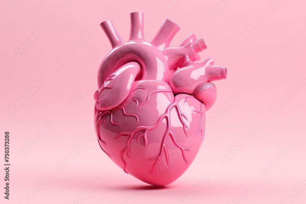 Human heart model isolated In pink background, Ai generated Human heart model isolated In pink background, Ai generated