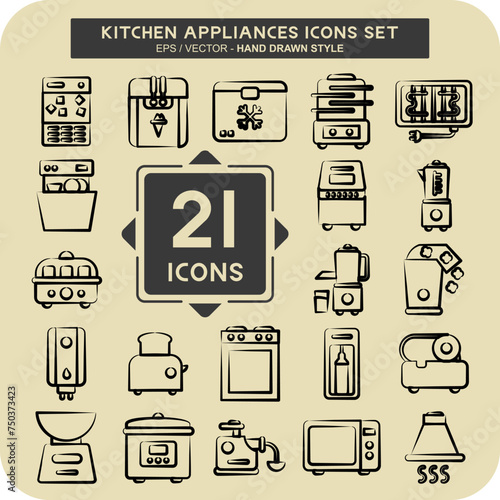 Icon Set Kitchen Appliances. suitable for Kitchen Sets symbol. hand drawn style. simple design editable