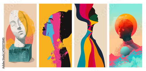 Colorful abstract art series with faces and profiles
