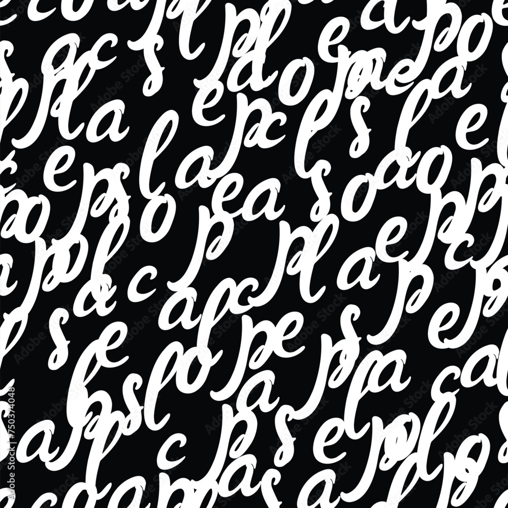 Hand drawn letters seamless pattern. Black and white illustration