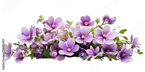 cute little miniature flower arrangement with purple flowers isolated on transparent background