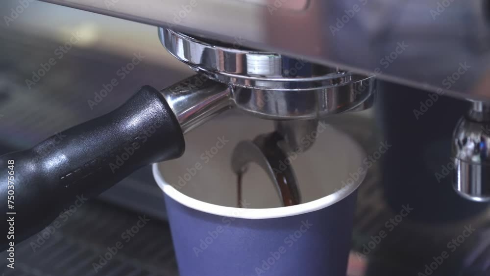 Coffee-making process in an espresso-style, Close-up shot Coffee-making process in an espresso-style, Close-up shot