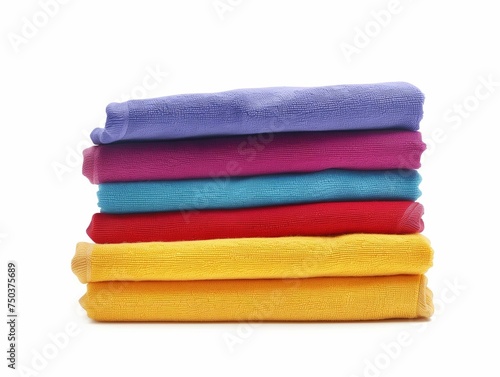 Colorful Stack of Cotton Towels on White Background Isolated