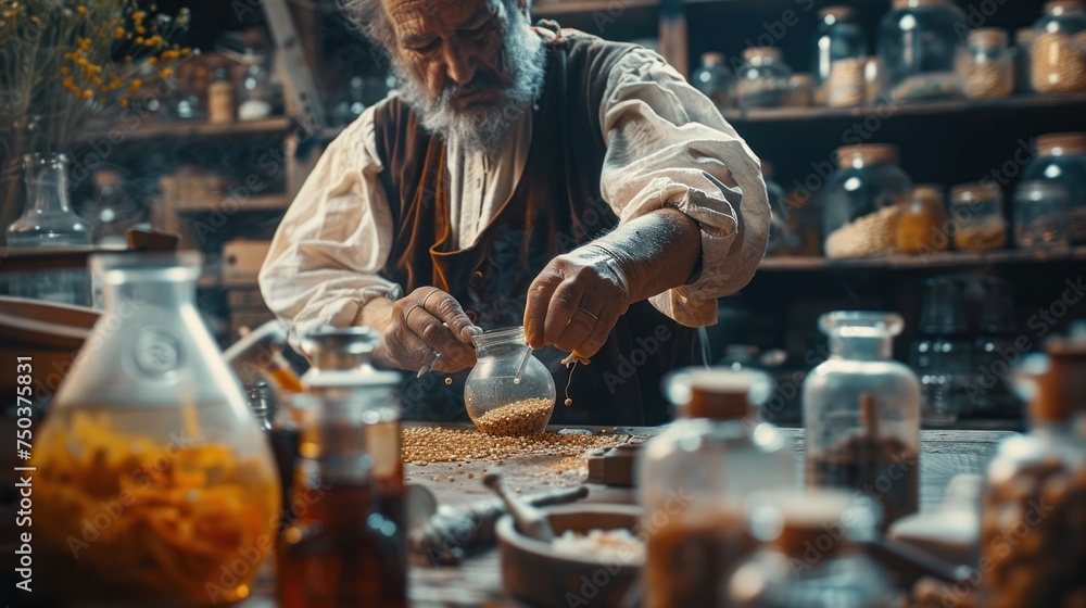 An Old Apothecary Experiments with Chemistry in his Laboratory and Makes a New Medicine.