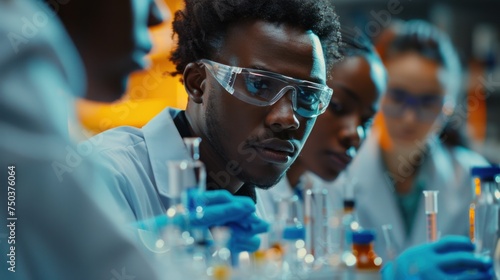 A high-tech lab with microbiology researchers who design, engineer, and develop.